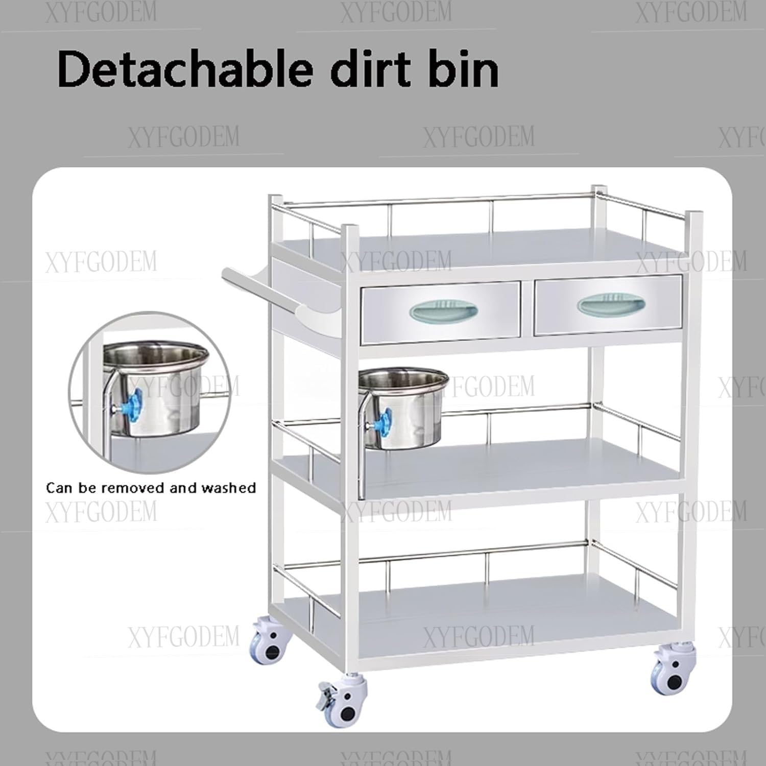 Medizinischer Wagen aus Edelstahl, 3 Ebenen, 200 kg Kapazität, mit drehbaren Rädern und Sicherheitsgeländer, für Klinik, Krankenhaus, ästhetisches Labor, Spas