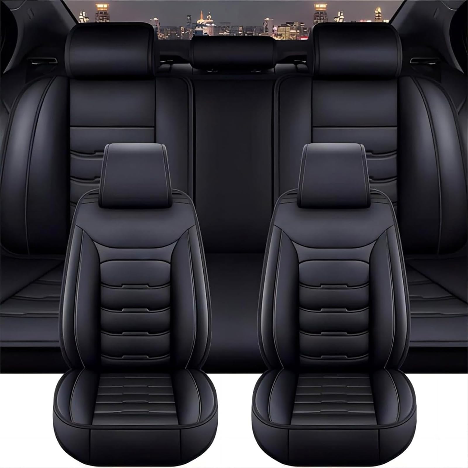 Stroux A/Black Full Set Cr Set Covers For Lnd Rover Defender 110/130 L663 2020-2024, 5 Sets Lether Front Rer Set Covers Wterproof Brethble Protector Irbg Comptible Interior Ccessories