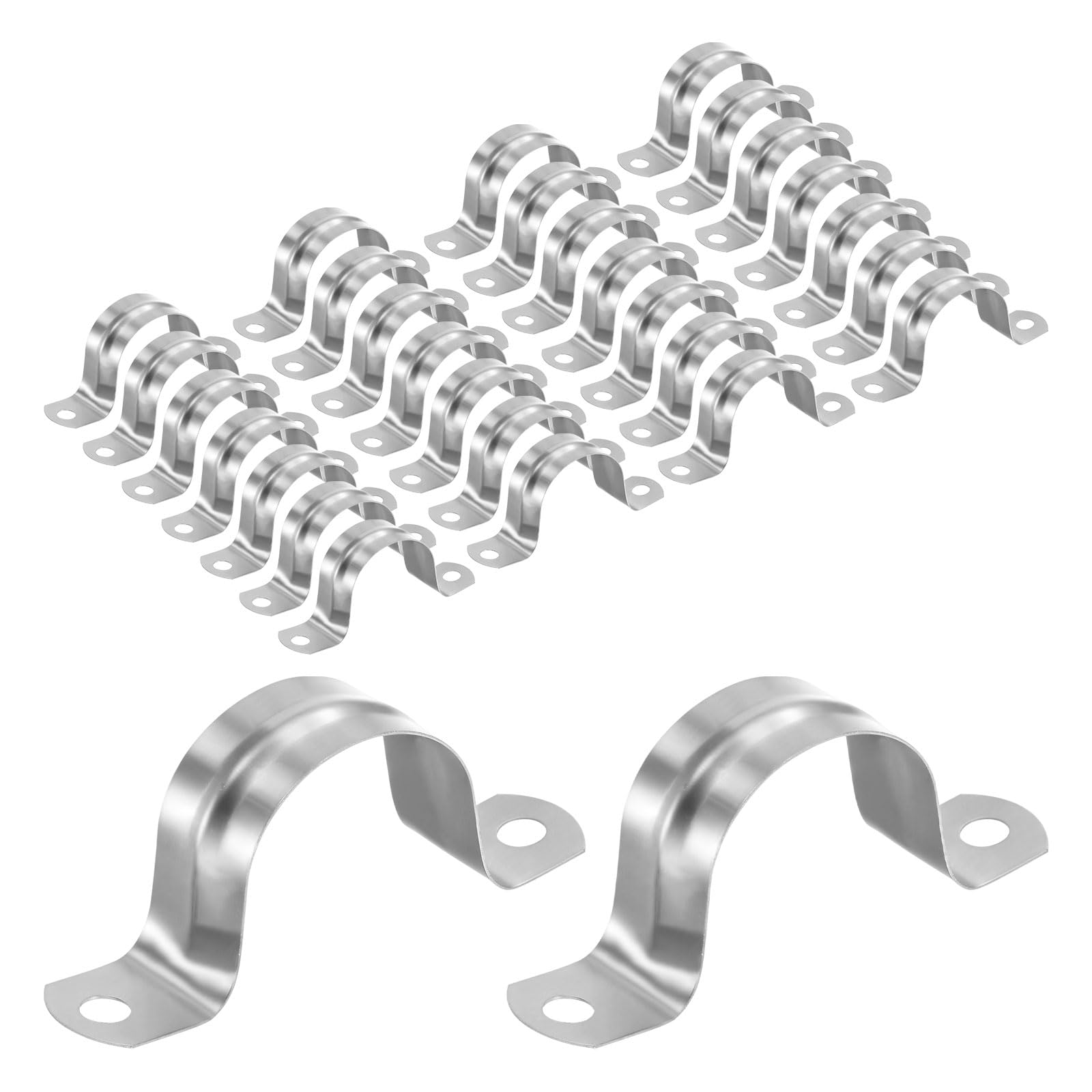 M METERXITY 30-Pack Conduit Clamps, 1-1/4 in Stainless Steel Rigid Pipe Strap M32 U Bracket Pipe Clamps with 2 Holes for Plumbing/Conduit/Cables Installation, U-Tube Tension Clips