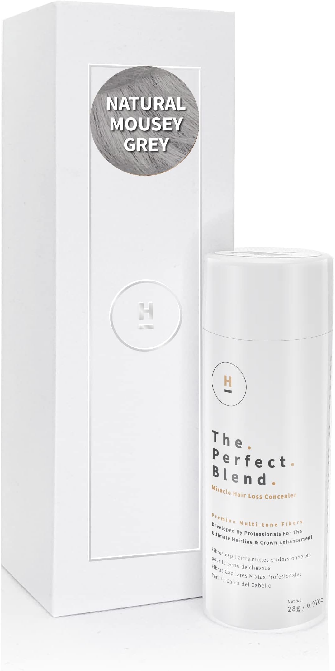 The Perfect Blend - Natural Mousey Grey Coloured Hair Building Fibers with FREE Adjustable Hair & Scalp Cap (Natural Mousey Grey)