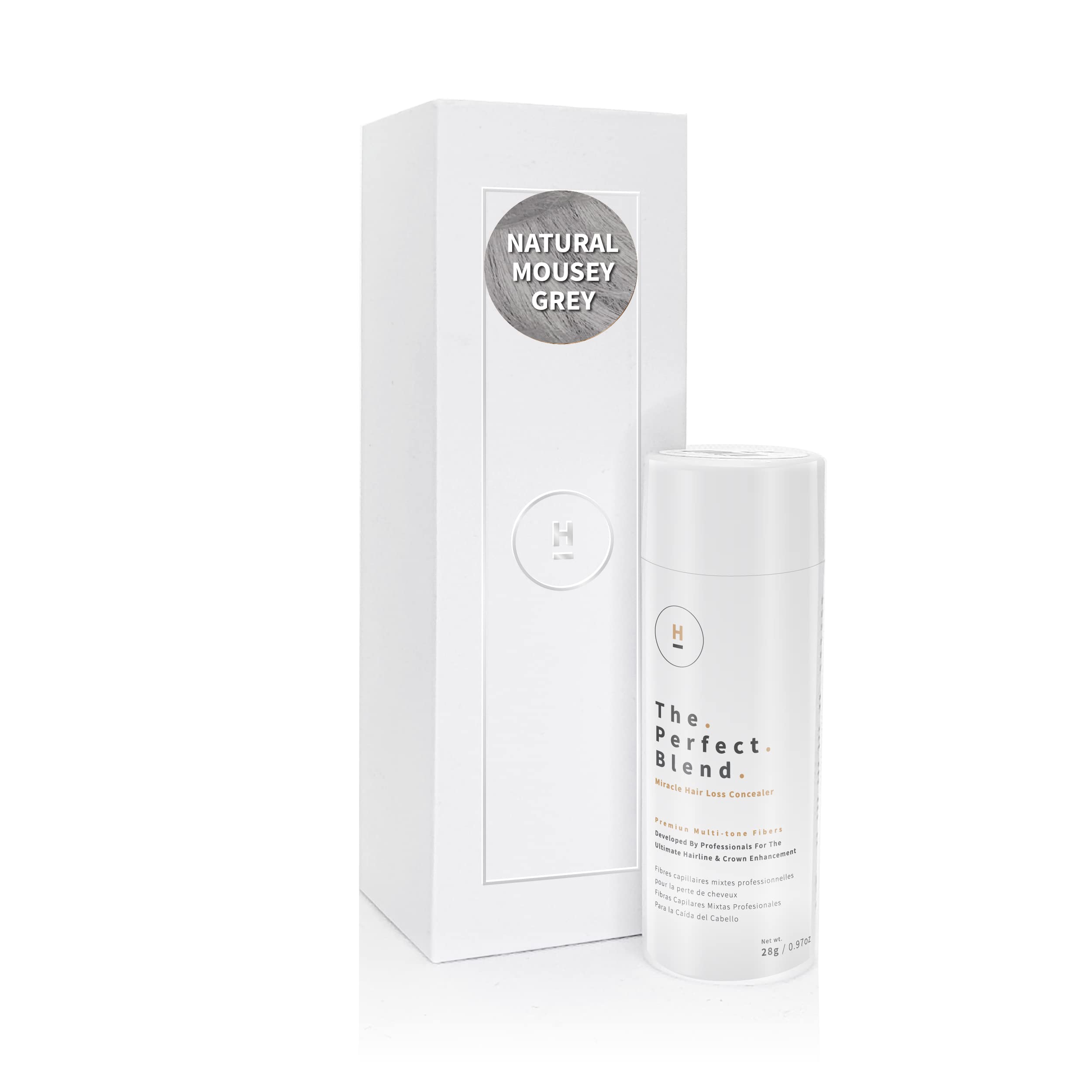 The Perfect Blend - Natural Mousey Grey Coloured Hair Building Fibers with FREE Adjustable Hair & Scalp Cap (Natural Mousey Grey)