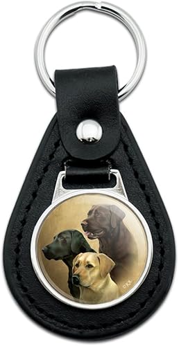 GRAPHICS & MORE Llavero de cuero negro con retrato de perros Labrador Retriever Trio, Negro -