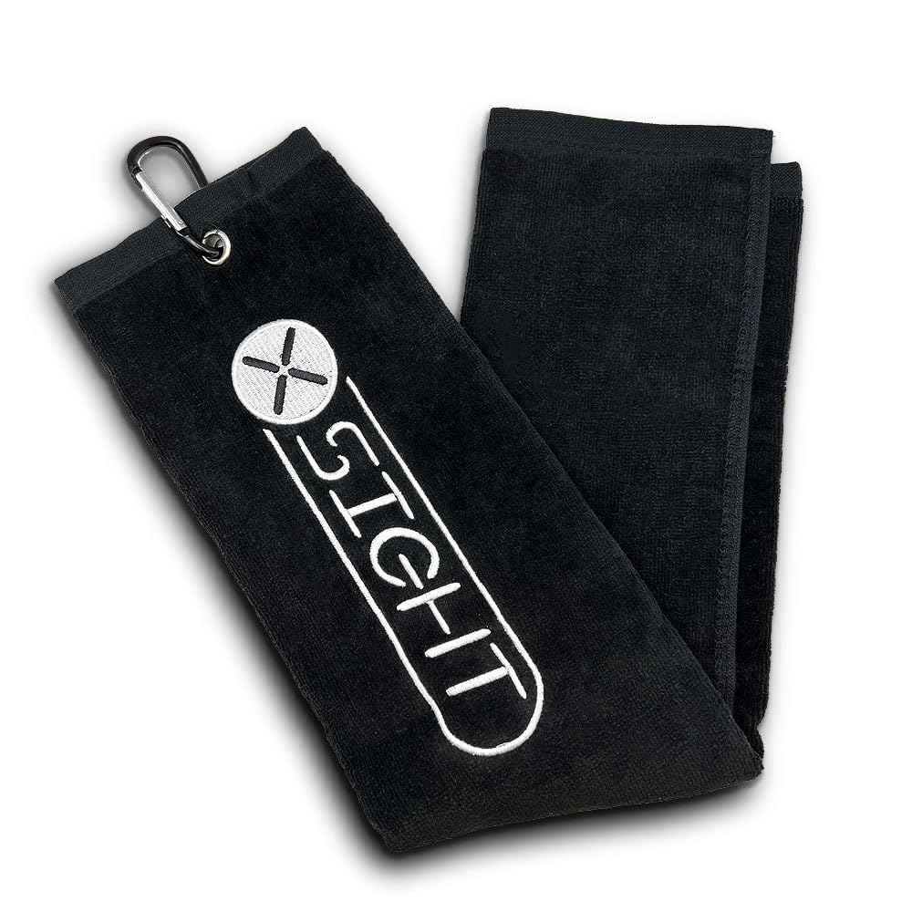 X Sight Tri Fold Golf Towel with Carabiner Clip Premium Golf Accessories