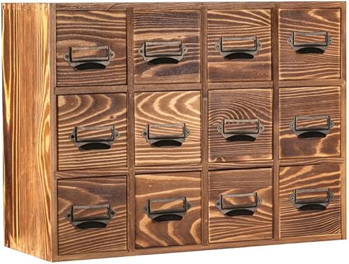 GoooodGift Gabinete de boticario con cajones, 12 cajones de madera, organizador de almacenamiento, biblioteca, catálogo, organizador de té para