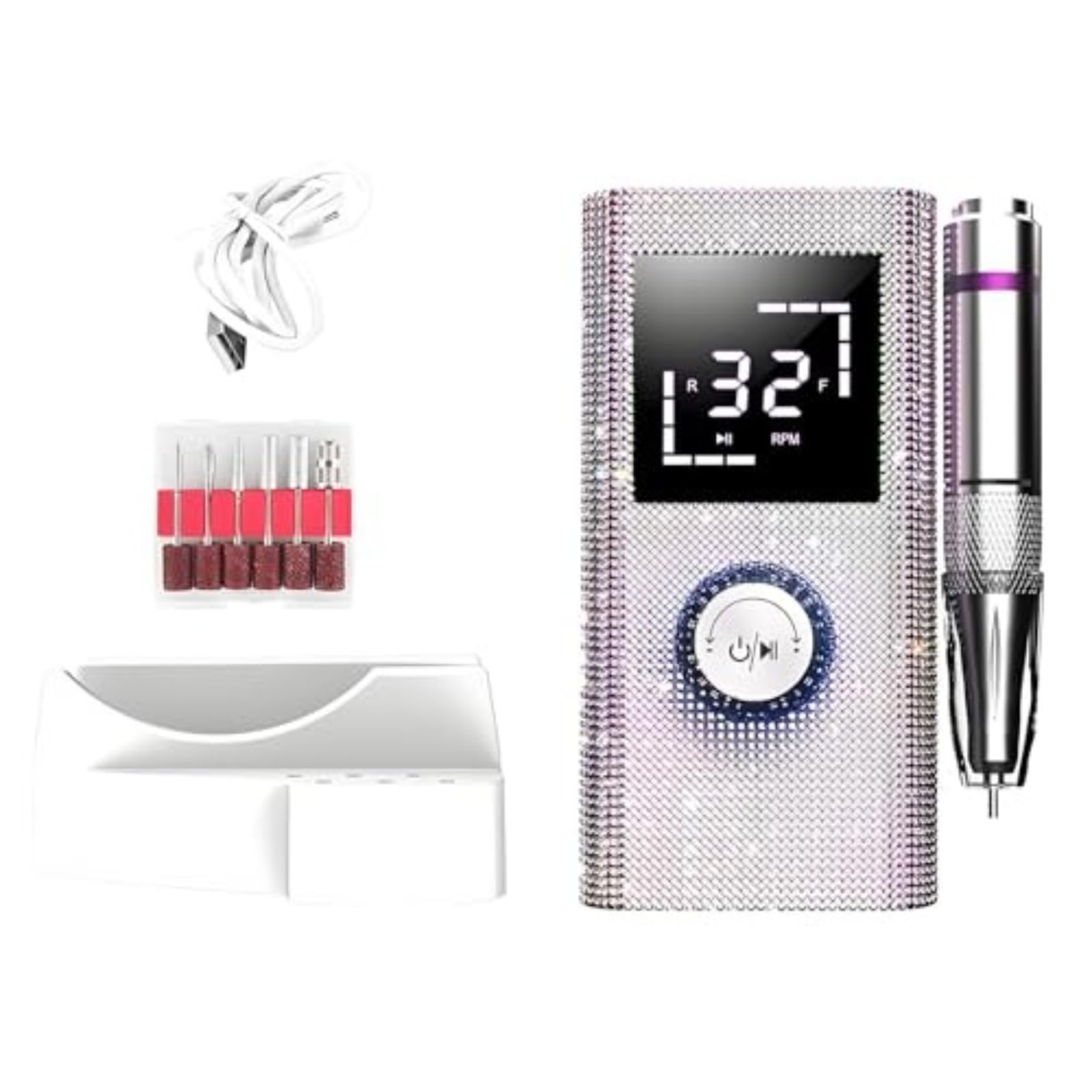 Fresa per Unghie Professionale 45000 Giri, Fresa unghie con diamanti ,con punte e base, per Qualsiasi Manicure, Acrilico Nails Gel Lucidatura Rimozione, Progettato per Salon, Casa, Regalo