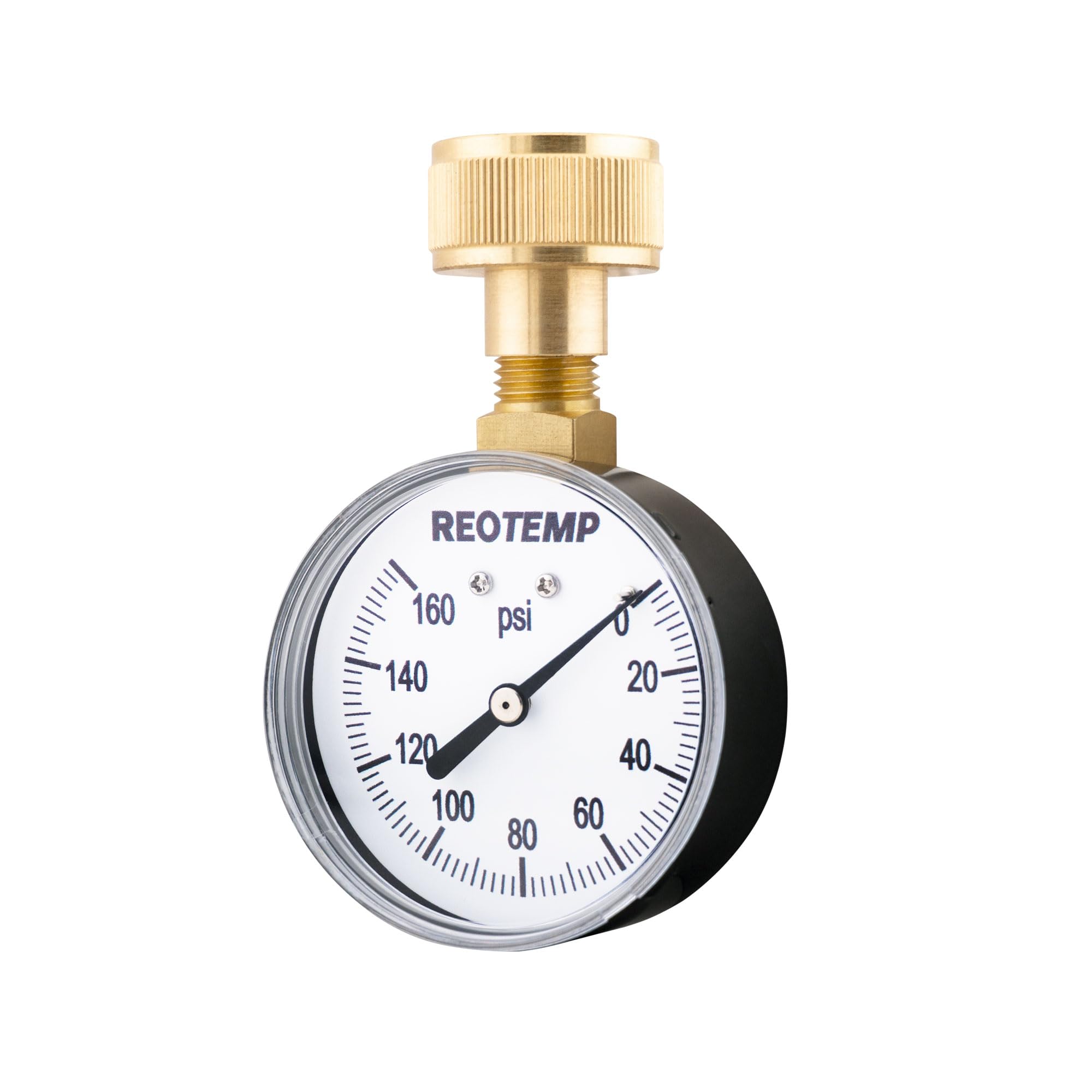 Reotemp PD25H2 2.5" Home Water Pressure Test Gauge, 0-160 PSI, 3/4" Female Hose Thread