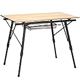 Skandika Campingtisch Jamsa | klappbar, höhenverstellbar, mit Netzablage, 4,1 kg leicht, bis 50 kg belastbar, 90 x 52 cm Tischplatte, wetterfest | Klapptisch für Camping, Garten 90 x 51,5 cm, Holzoptik