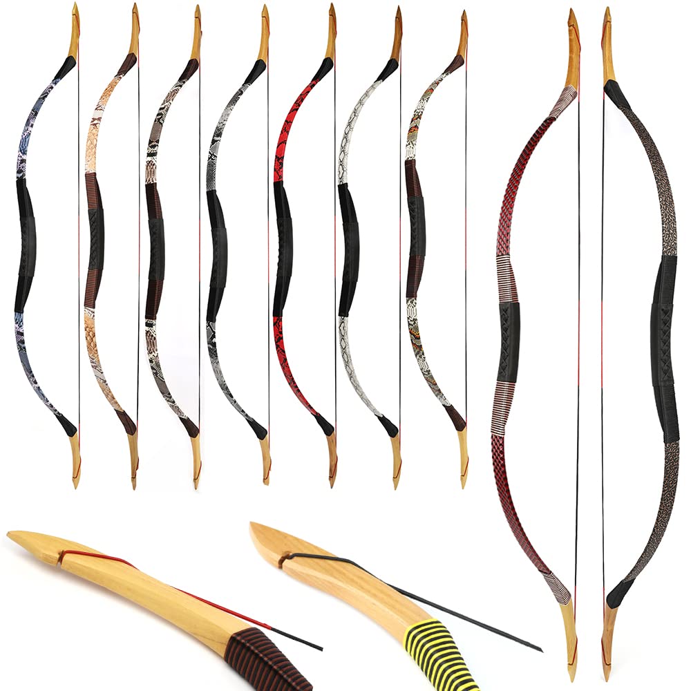 HNZMDY Traditional Handmade Longbow Hunting Recurve Bow 12-50lbs Archery Horsebow Hunting Bow Right/Left Handed for Adults Youth Target Shooting