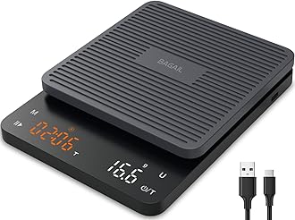 BAGAIL BASICS Coffee Scale with Timer, 0.1g High Precision Kitchen Scale, Pour Over Coffee Scale, Drip Espresso Scale with Auto Tare, Touch Sensor and Silicone Cover - 6.6 lbs/3 kg