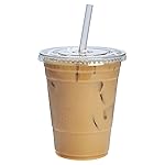 GUSTO Clear Plastic Cups with Flat Lids [16 oz - 100 Count] - Disposable Iced Coffee Cups with Lids - PET Plastic Cold Cups for Smoothies, Juices & To-Go Drinks - Formerly Comfy Package