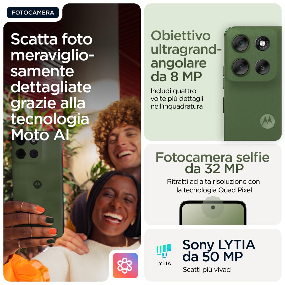 Motorola moto g56 5G 8/256GB, Fotocamera 50MP + sensore antisfarfallio, Display 6.72" FHD+ 120Hz, batteria 5200mAh, MediaTek Dimensity 7060, Android 15, PANTONE Dill