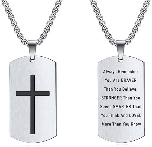 14. Men's Bible Verse Cross Tag Pendant Necklace