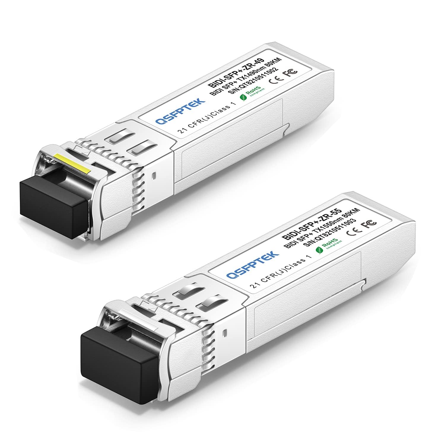 QSFPTEK 10G SFP+ Bidi Transceivers LC Single-Mode Module for Cisco SFP-10G-BX80U-I (1490nm-TX/1550nm-RX), for Cisco SFP-10G-BX80D-I (1550nm-TX/1490nm-RX), 80KM, with DDM - 1 Pair
