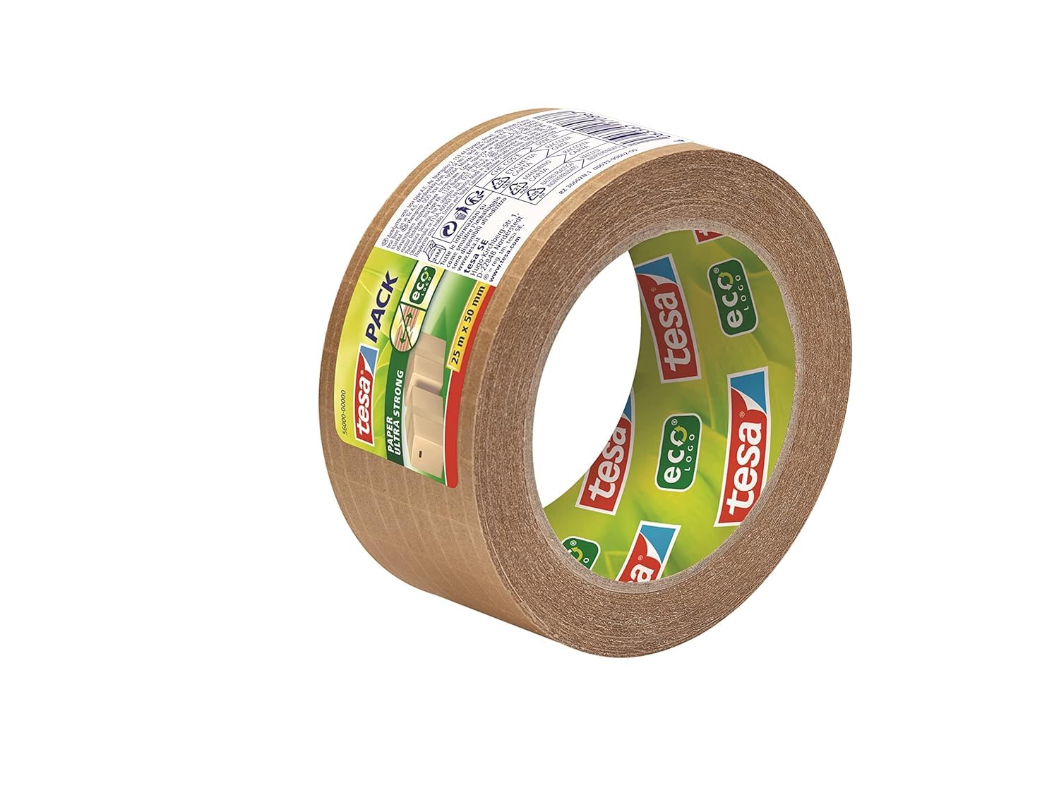 tesa Tesapack PAPER ULTRA STRONG ecoLogo - glasfaserverstärkt, mit extra starker Haftkraft - recyclingfreundliches Papier-Packband aus FSC-zertifizierten Rohstoffen - 25 m x 50 mm (10)