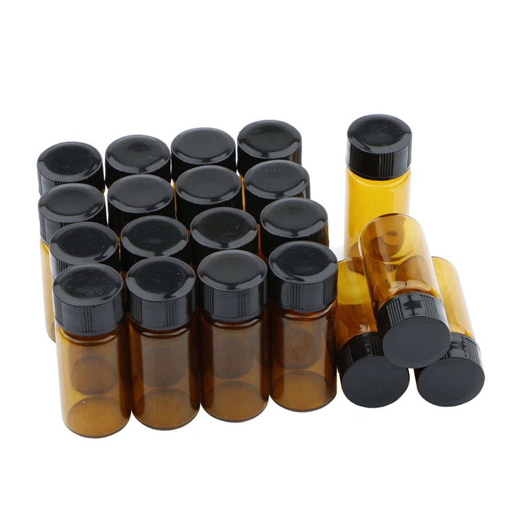 Newzoll 20pcs 3ml Mini Amber Glass Vials With Screw Caps, Small Bottles Sample Vials for Essential Oil and Perfume