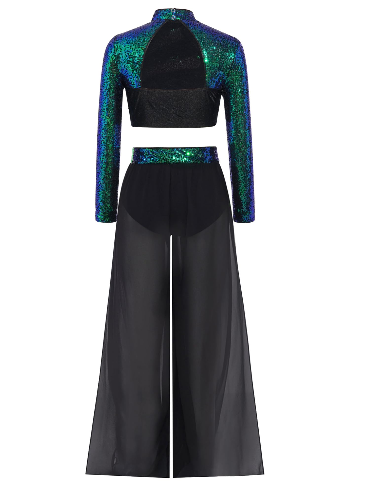 JEATHA Bambini Conjunto Danza Lirica Schiena Tagliata Gambe Larghe Ginnastica Danza Jazz Maglietta Scintillante Lirica Pantaloni Seta