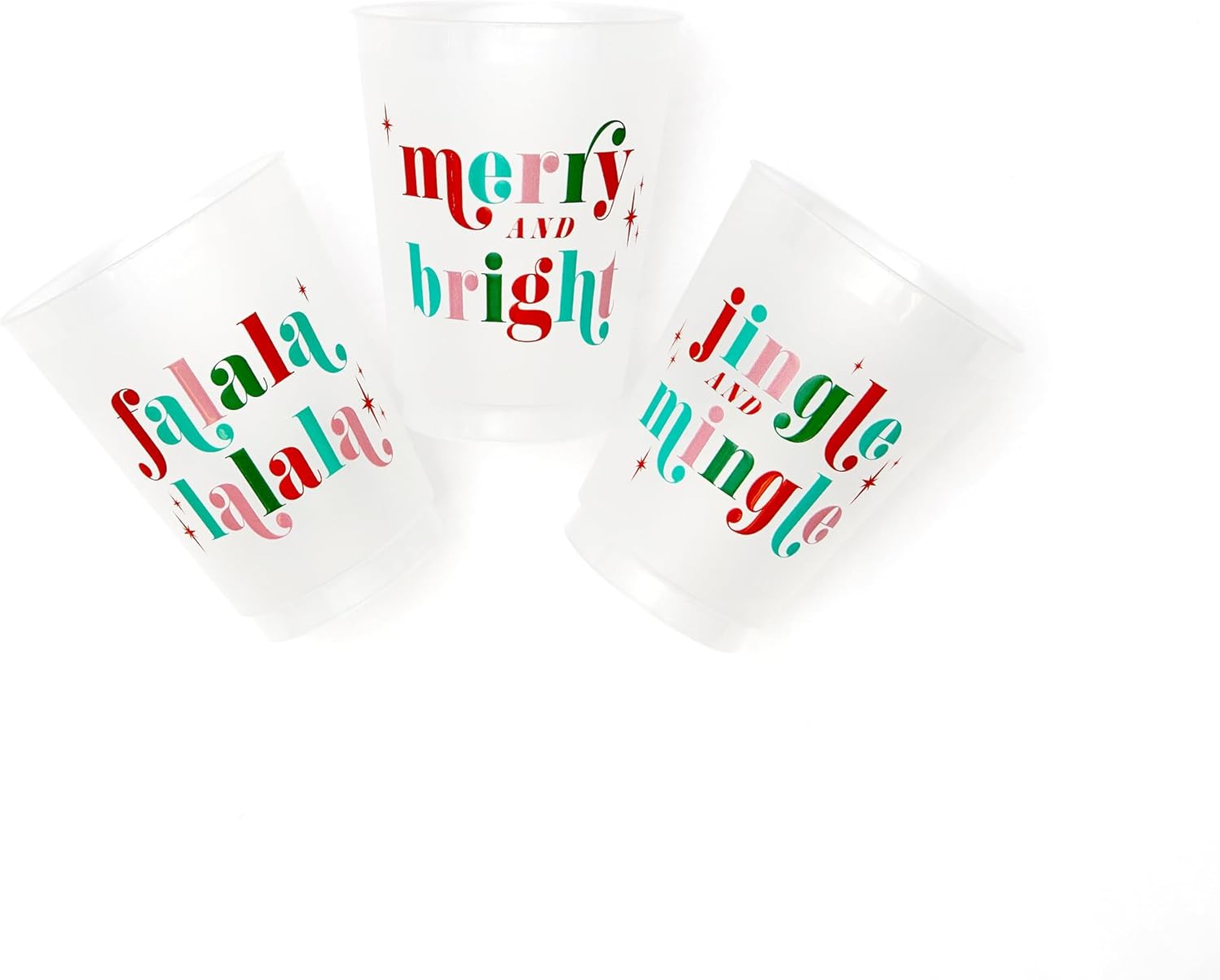Jingle and Mingle Christmas Party Frosted Cups, 16oz, set of 12 Colorful Cups