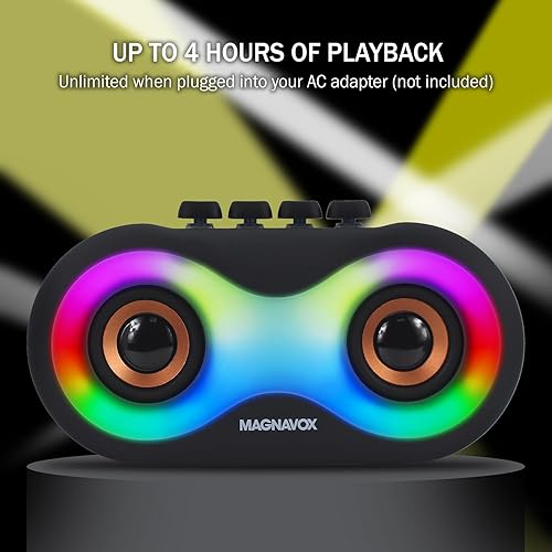 Miniatura 7 de Magnavox MMA3998 Altavoz Bluetooth portátil con luces RGB  Bluetooth 5.0  Reproducción USB y TFT  6 vatios de sonido nítido  Show de luz dinámico