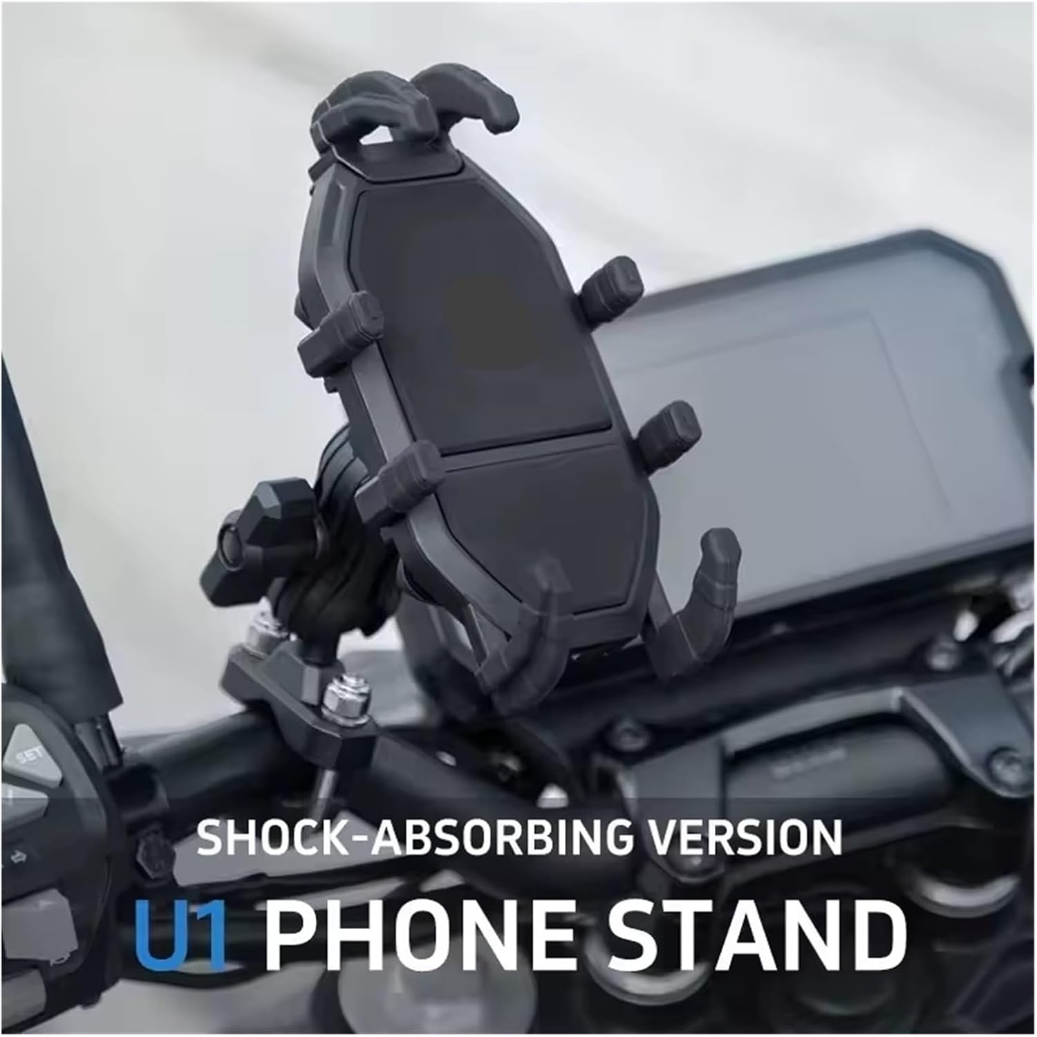 Universal Motorcycle Phone Holder Bracket with Four-Side Lock, Anti-Shake, One-Hand Operation, Adjustable Mount(Handlebar)
