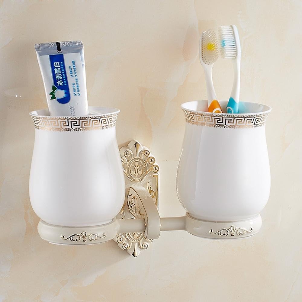 SSBY White toothbrush holder, roasted white paint brush Cup, mug racks, gold double Cup holders, European double glass bathroom accessories