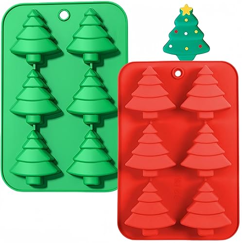 Paquete de 2 moldes de silicona para árbol de Navidad, 6 bandejas para hornear dulces de vacaciones, dulces, gomitas, chocolates, gelatina, jabón,