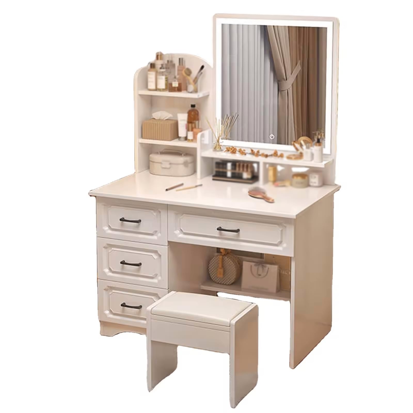 Tocador con espejo con luz LED de 3 colores y cajón para dormitorio moderno