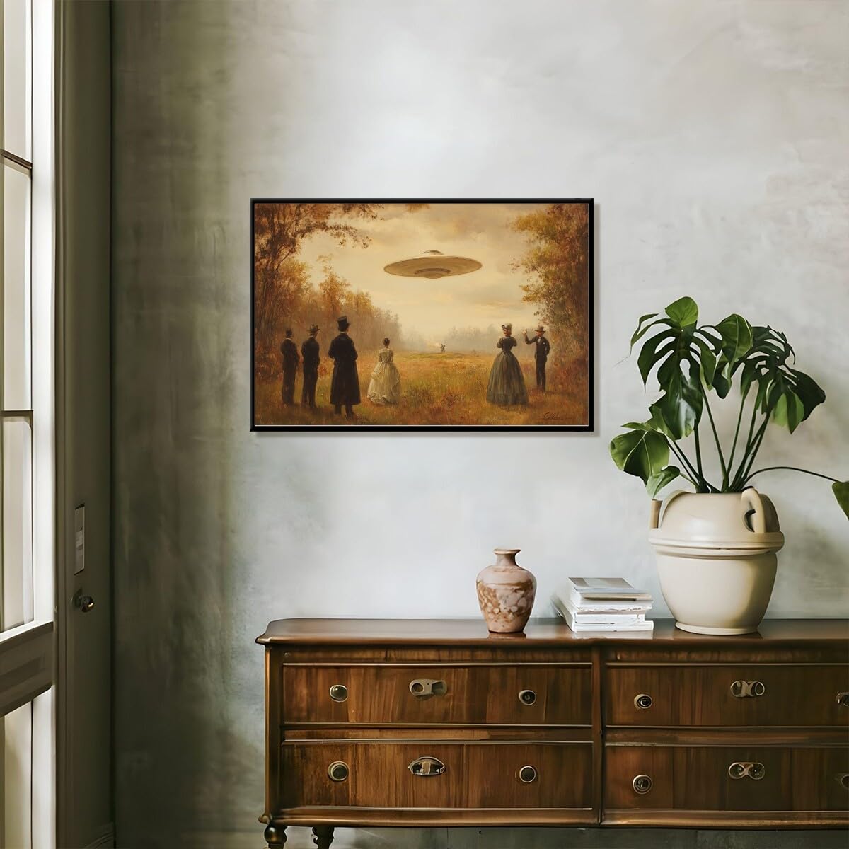 Amazon.com: Victorian UFO Landscape Oil Painting Canvas Print