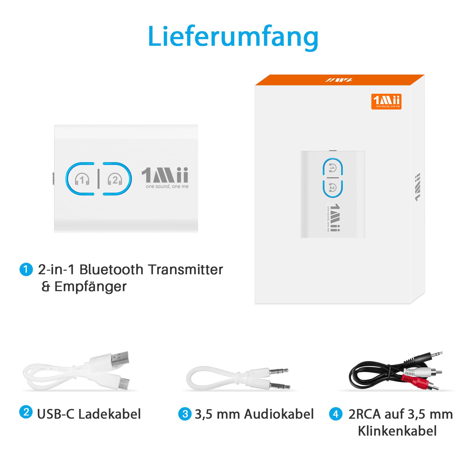 1Mii Adattatore Bluetooth 5.3 per TV, trasmettitore e ricevitore Bluetooth 2 in 1, trasmettitore audio wireless con aptX Adaptive e HD, ingresso jack da 3,5 mm per cuffie, impianto stereo