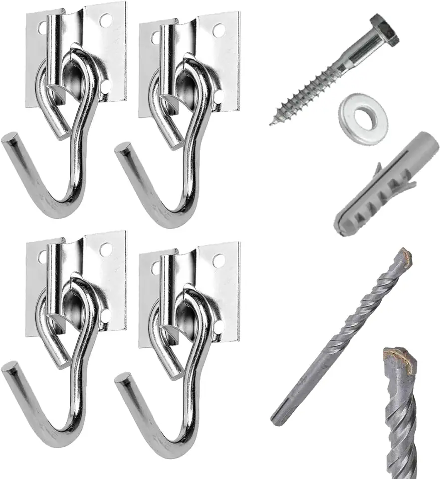 Kit 4 Gancho De Rede Aço Reforçado C/Parafusos E Buchas + Broca