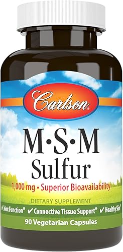 Carlson - Azufre M-S, 1000 mg de biodisponibilidad superior, función articular, soporte del tejido conectivo y piel saludable, 90 cápsulas