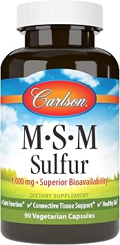 Carlson - M-S-M Sulfur, 1000 mg Superior Bioavailability, Joint Function, Connective Tissue Support & Healthy Skin, 90 Vegetarian Capsules