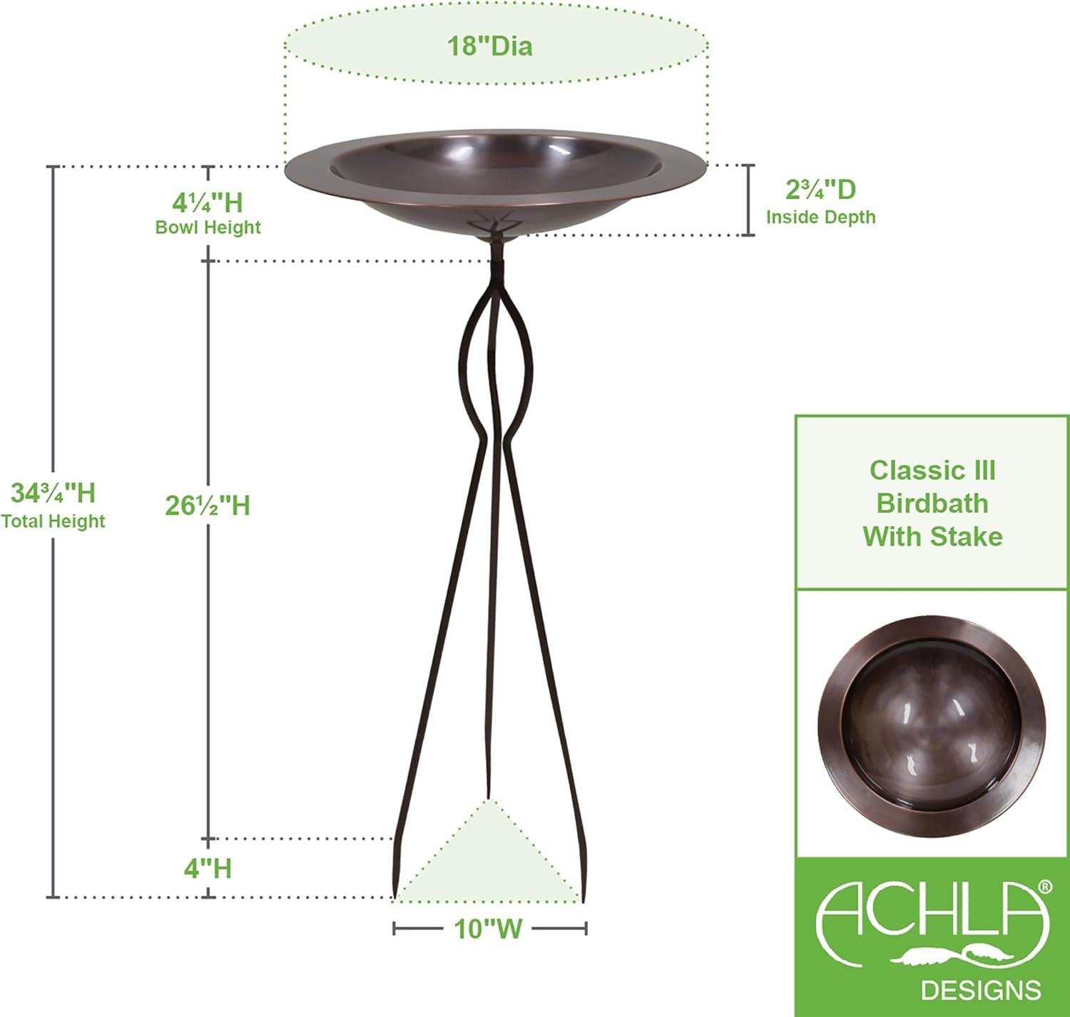 18" Classic Copper Birdbath- Stake