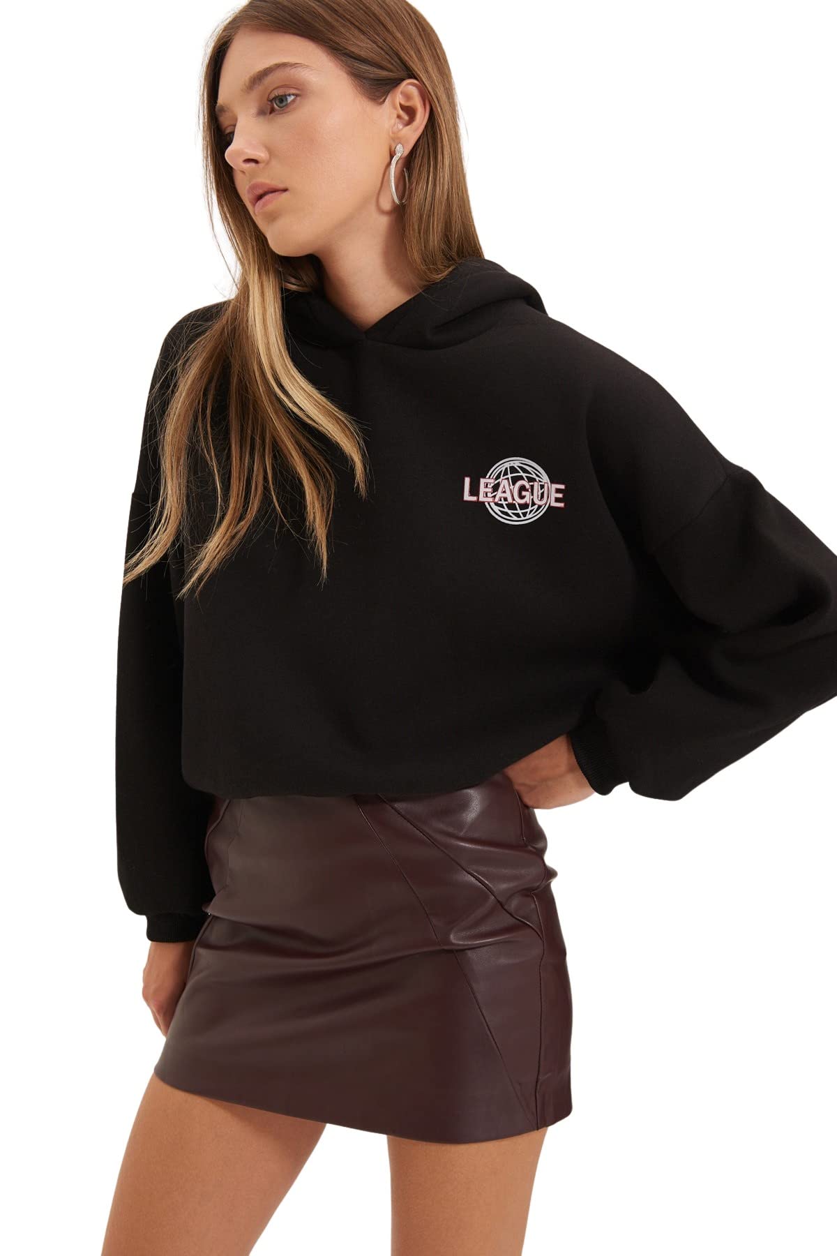 Trendyol Women Oversize Standard Hood Knit Sweatshirt Black