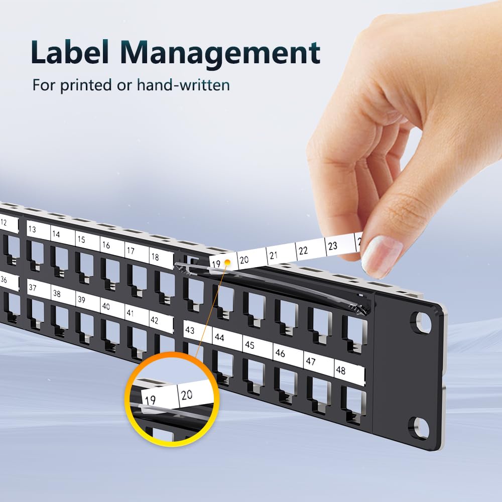 Panneau de brassage Keystone vierge 48 ports pour montage en rack et montage mural 1U 19 pouces Panneau de brassage réseau RJ45 Keystone pour réseau Gigabit