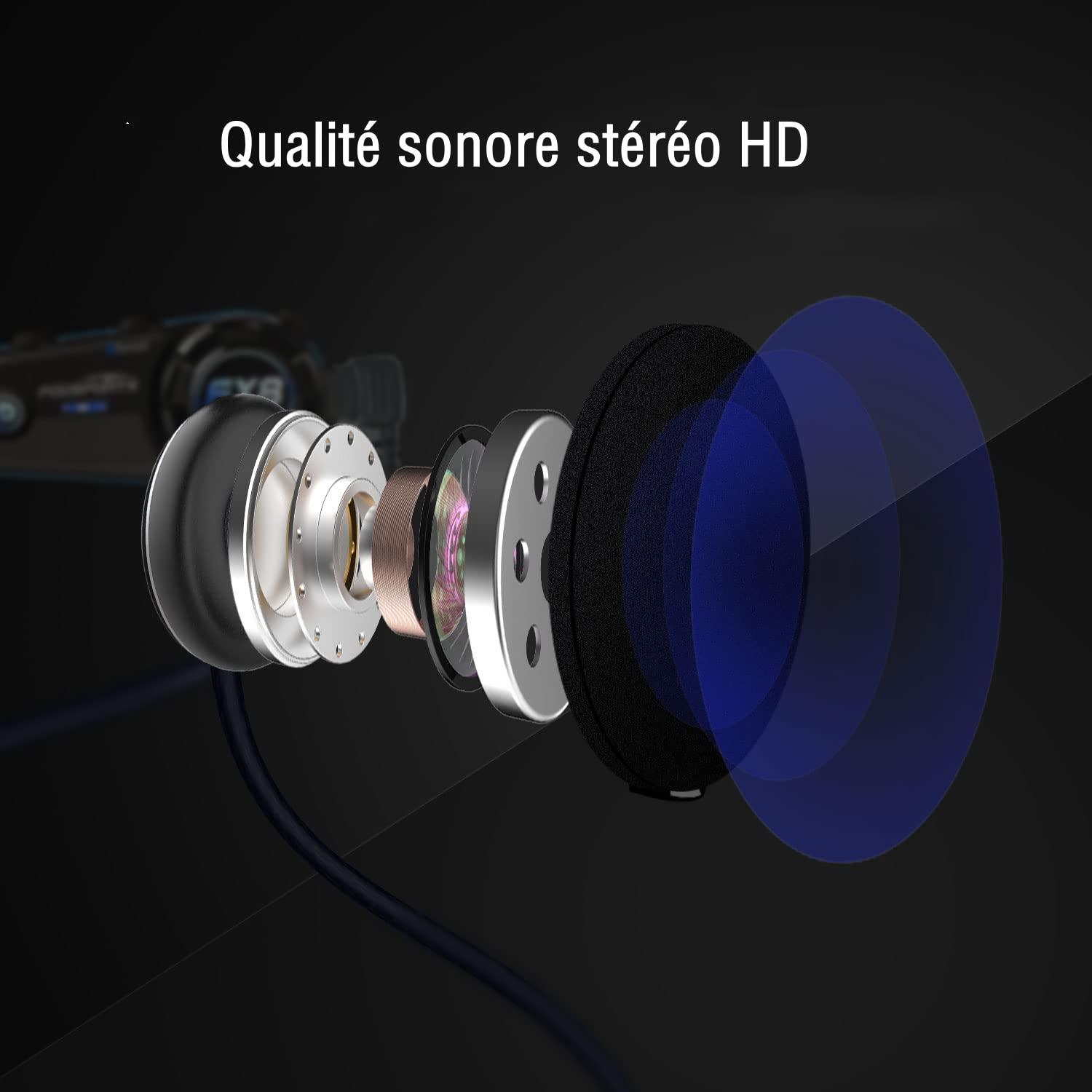Fodsports FX8 Air Intercom Moto Duo pour 2 Casques, Kit Main Libre Moto, 1000M Systèmes de Communication Bluetooth pour Motocyclette avec 3 Effets Sonores, HiFi, Appairage Universel, 900mAh(1 Unité)