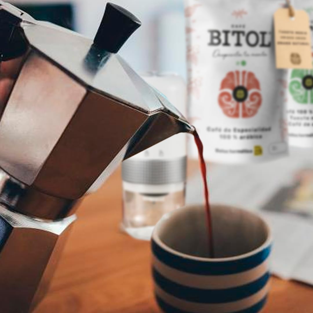 Kit de Iniciación + Itálica BITOL 4 Cafés de Especialidad 100% Arábica (Colombia, Guatemala, Cuba y Costa Rica) 4 x 500 g + Molinillo Manual y Cafetera Moka | Notas de Caramelo y Frutos Secos
