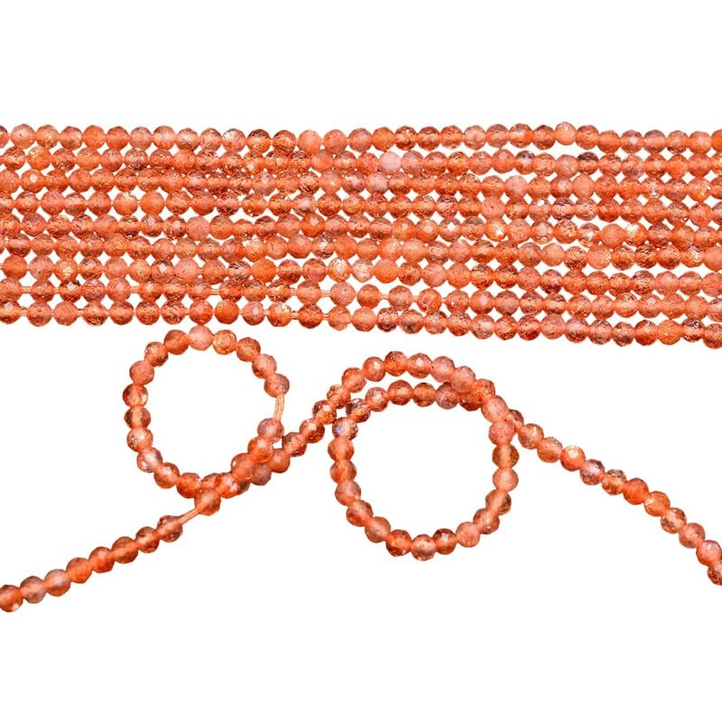Pierre de soleil ardente micro perles rondelles à facettes 2mm-2.5mm | Brin 13" (Pack de 5)