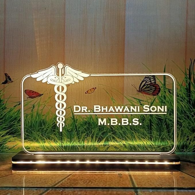 Personalized LED Doctor Name Plate for Clinic | Custom Acrylic Engraved Night Lamp with Warm LED Base | MBBS Doctor Table Decor Name Sign Board for Desk, Clinic & Gift-image-18