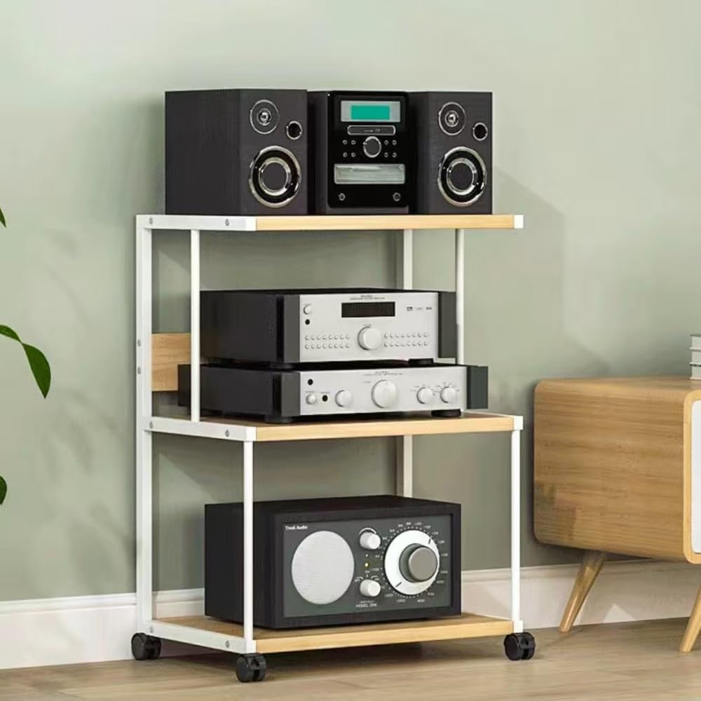Support mobile composants audio à roulettes et étagère au sol stable