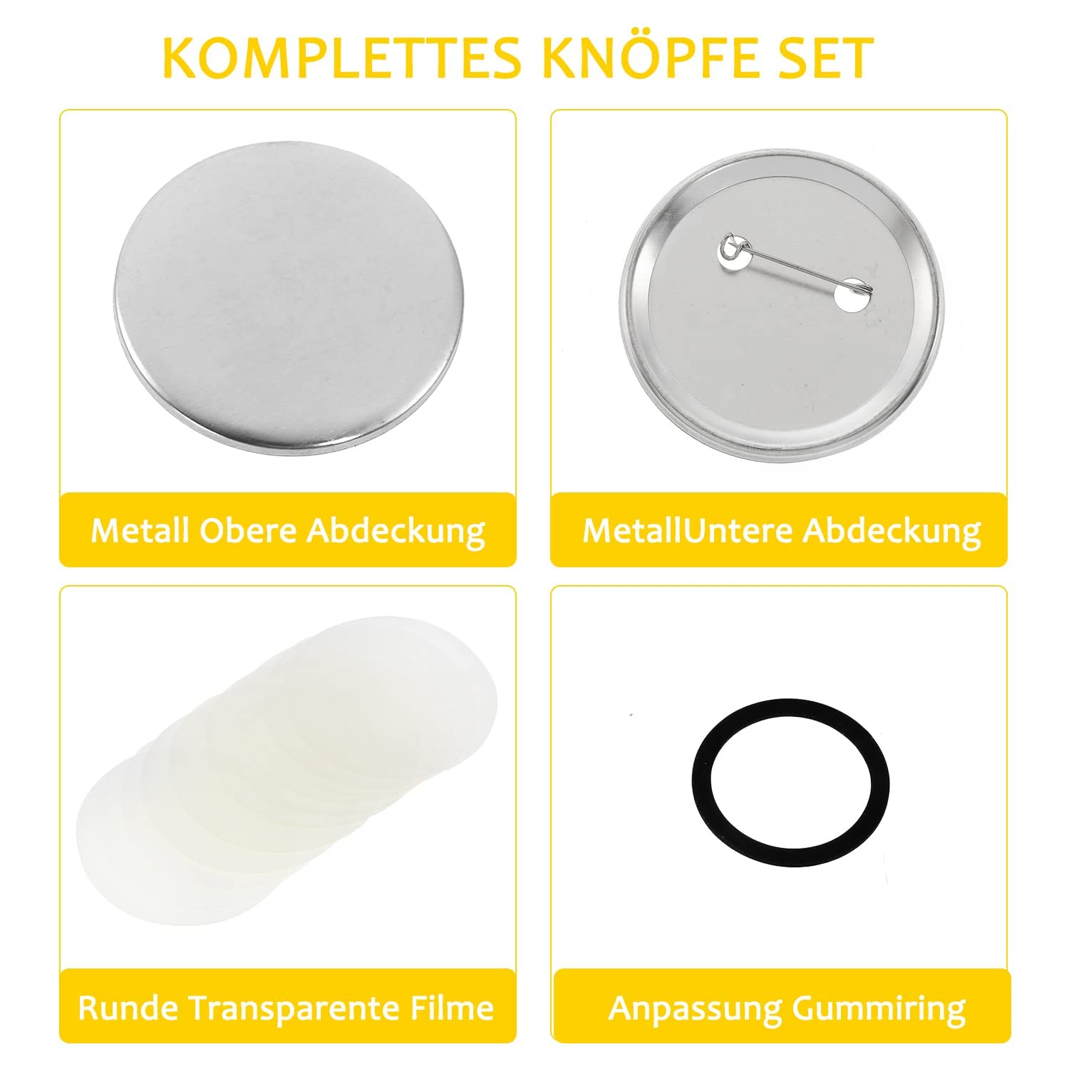 Dyna-Living Lot de 200 badges ronds en métal 58 mm avec épingle de sûreté