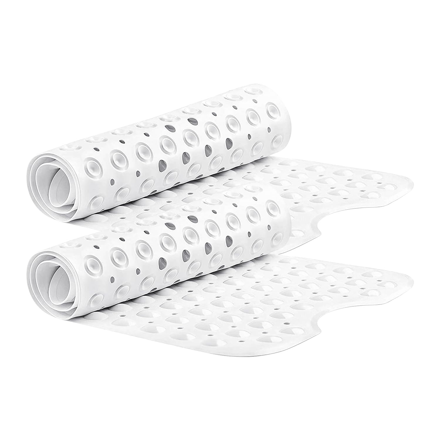 Yorkshire Bedding Shower Mat Non Slip 2 Pack - 70x38cm Long Bath Mat with 200 Strong Suction Cups Grip and Drain Holes - PVC Rubber Bathroom Mats Machine Washable (White)