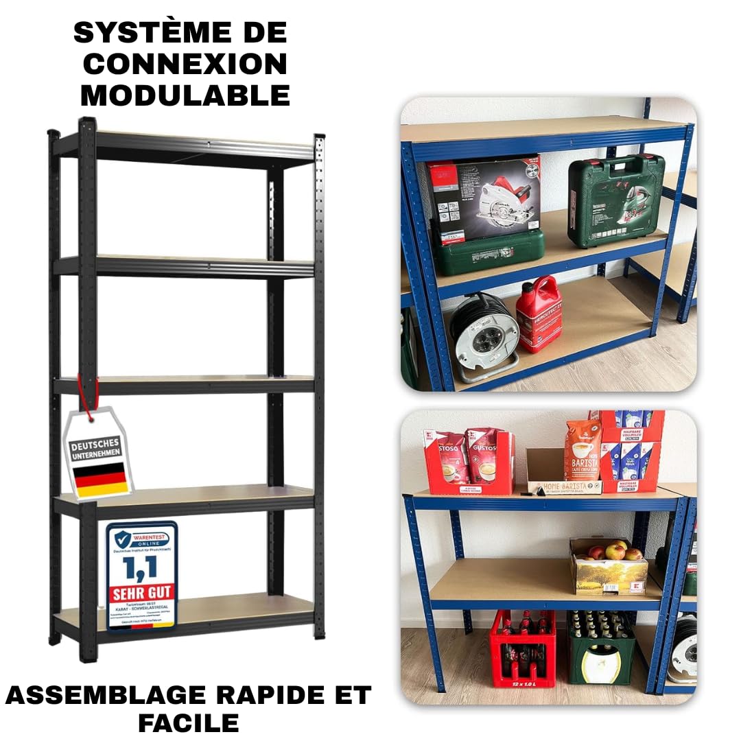 etm Étagère pour charges lourdes, pack de 2 pièces, 180 x 90 x 40 cm, couleur noire, étagère, étagère, étagère, système d’emboîtement à monter sans outils (Lakota, noir)