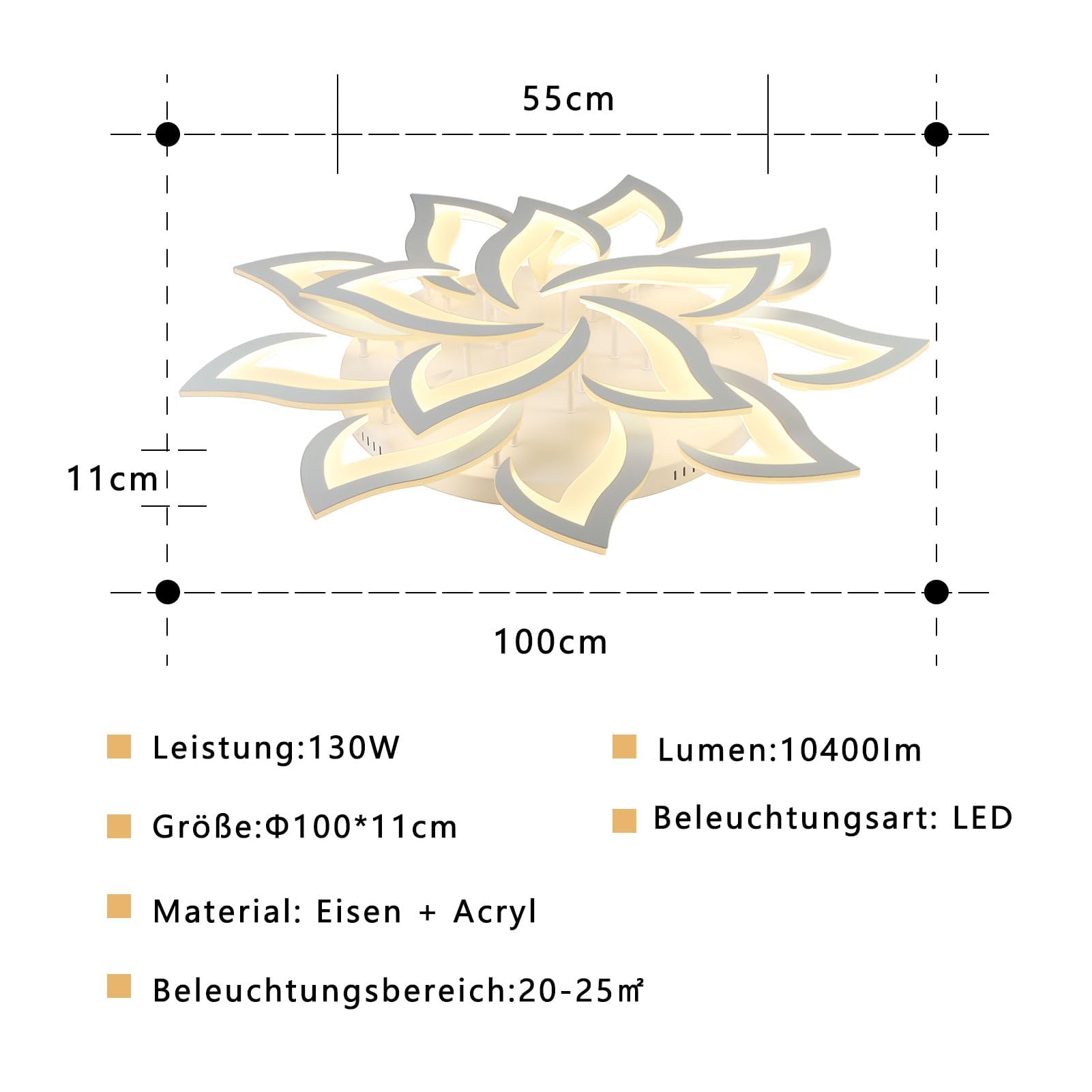 Sky angle Plafoniera LED Dimmerabile, Lampada da Soggiorno Con Telecomando, Moderna Lampadario, Lampada da Soffitto Per Camera da Letto Illuminazione da Soffitto, Plafoniera a Fiore 14Teste/100cm/130W