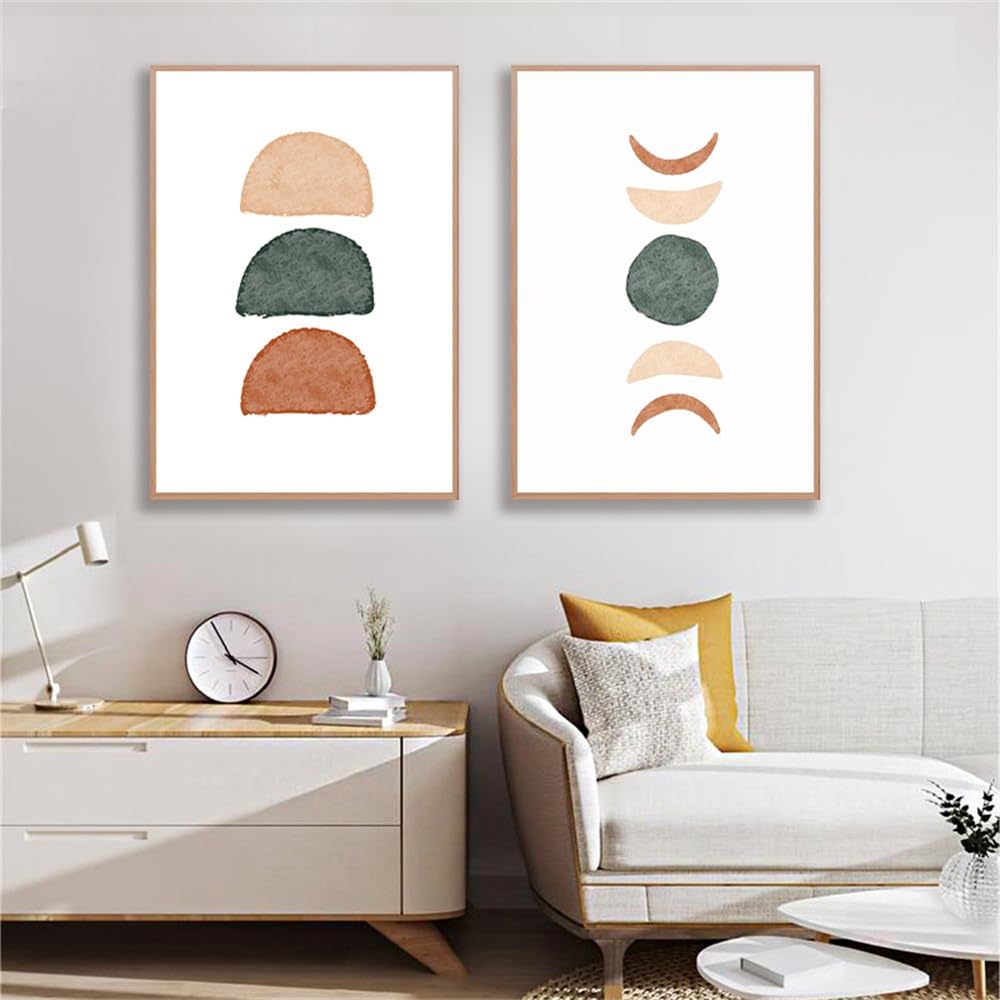 WBYZAC 2 Pieces-Moon Phases Pink Blue Beige Neutral Color Canvas Painting Abstract Geometry Art Prints Boho Style Wall Home Room Pictures Posters Decor-50 * 70cm (No Frame)