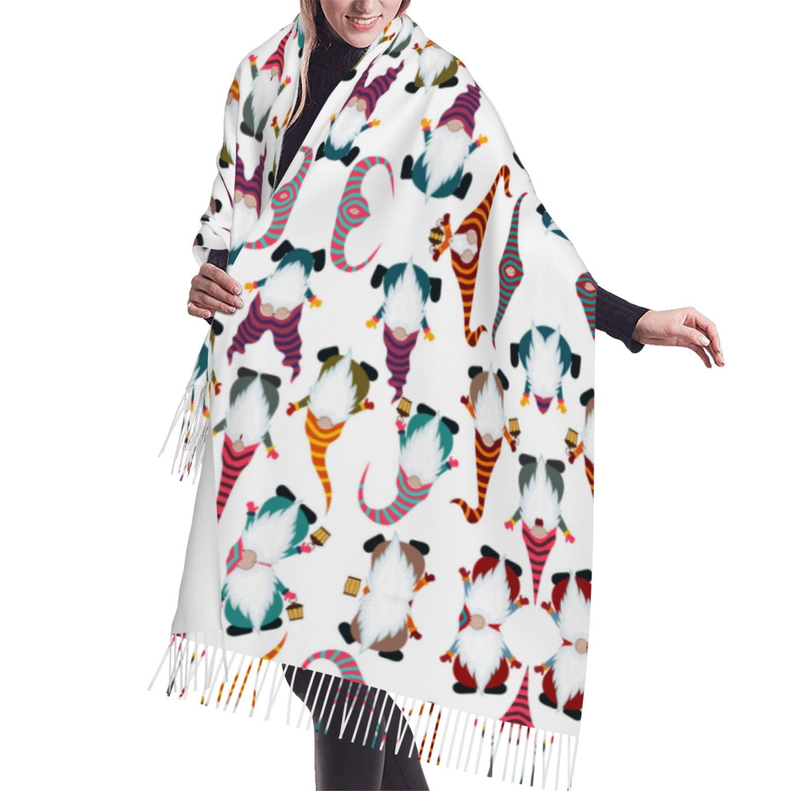 ESASAM Xmas Funny Gnomes Print Stylish Cashmerette Fringed Scarf - Soft And Warm Wrap For Any Occasion