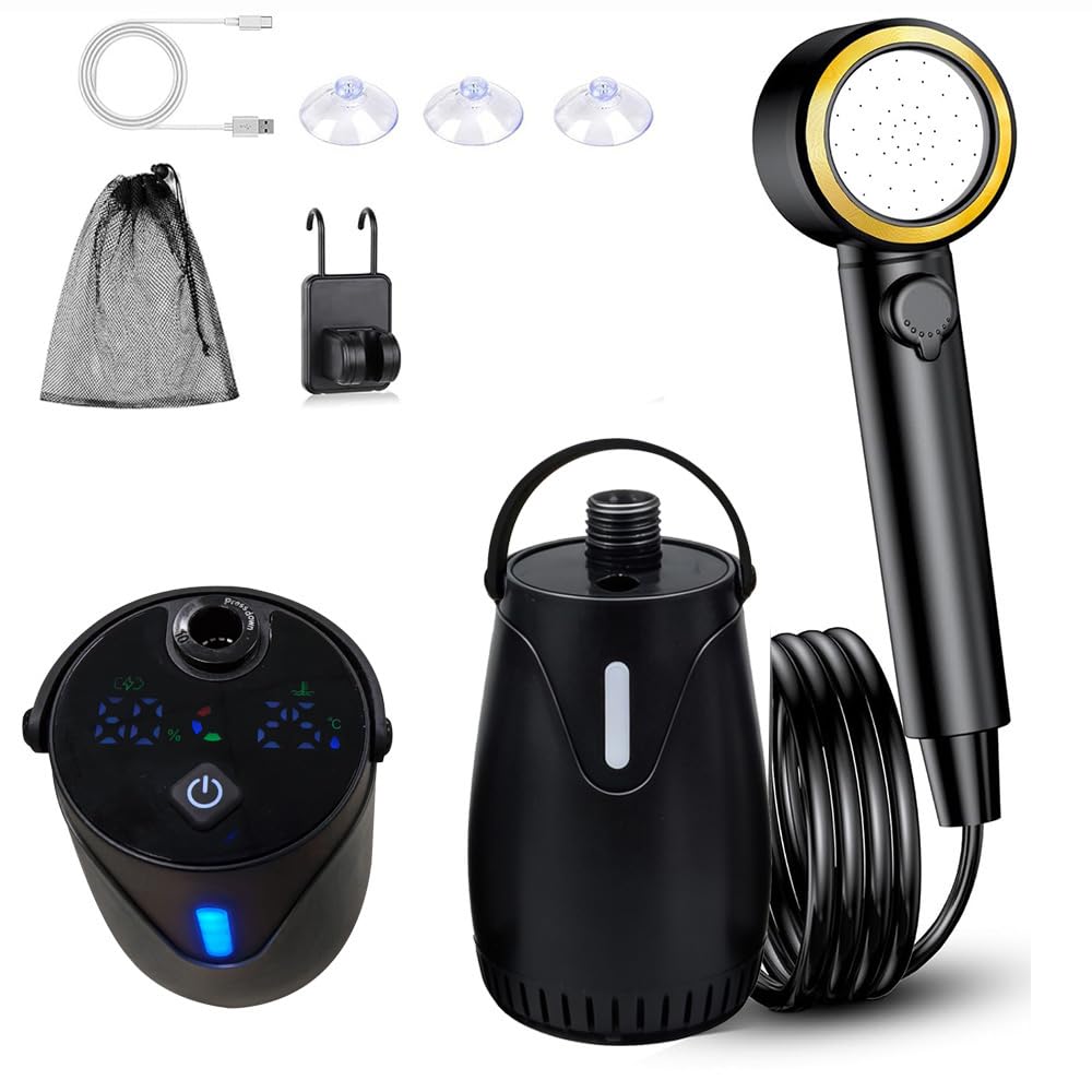 DoXtreme Portable Shower 8000mAh โ IPX8 Waterproof Camping Shower with 4 Spray Modes,5 water flow settings, LED Display, USB-C Rechargeable โ Outdoor Shower for Camping, Dog Washing, Caravan, Travel