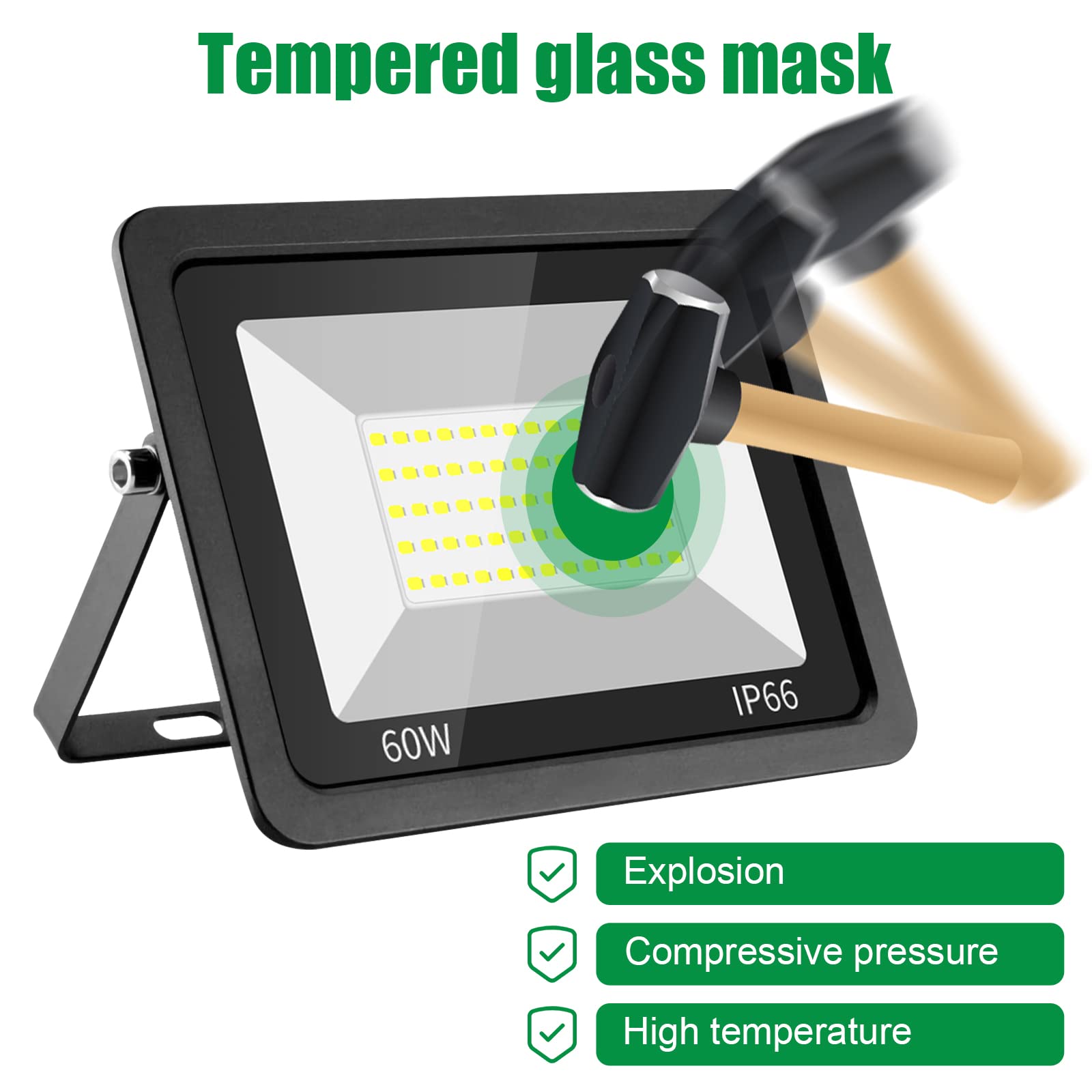 Eleganted Projecteur LED Extérieur 60W 6000LM IP66 Étanche - Spot Éclairage Sécurité Jardin Garage Terrasse 6500K