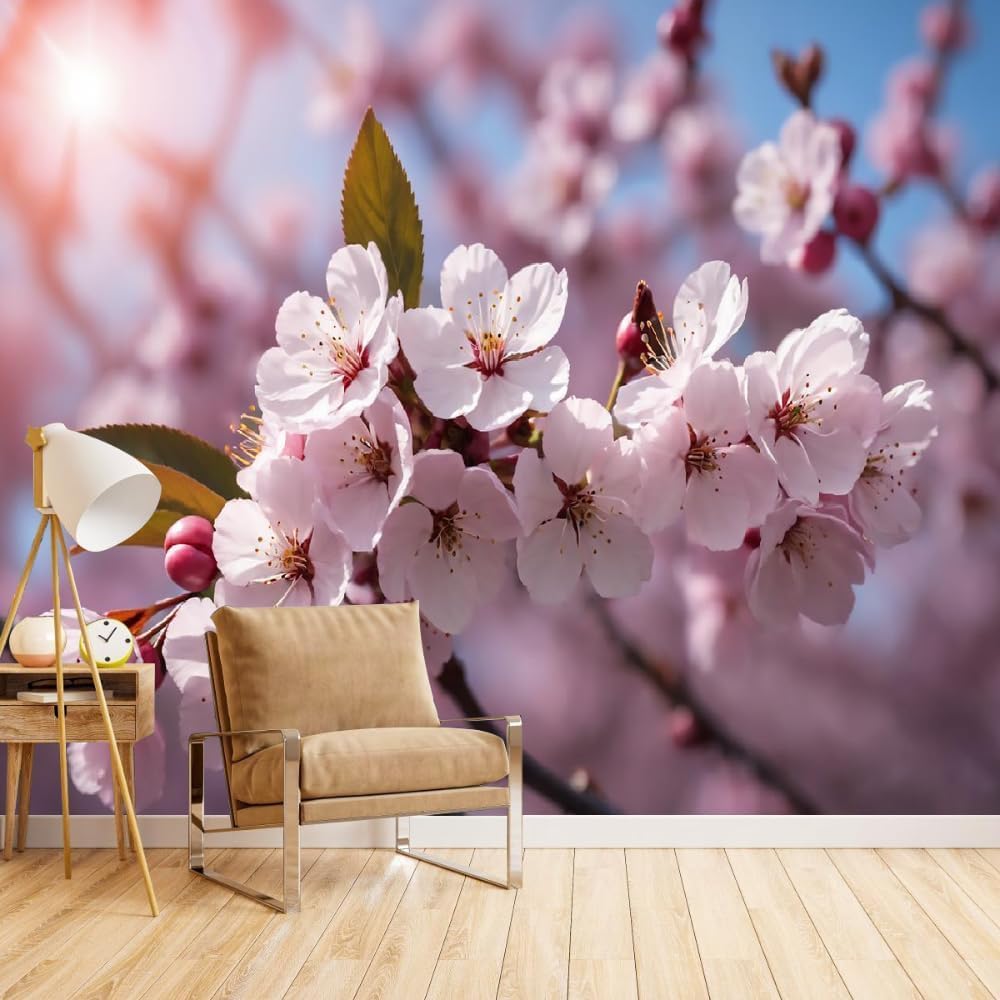 Papier Peint Intissé Rose Fleur de Pêcher 300x210 Décoration Murale 3D