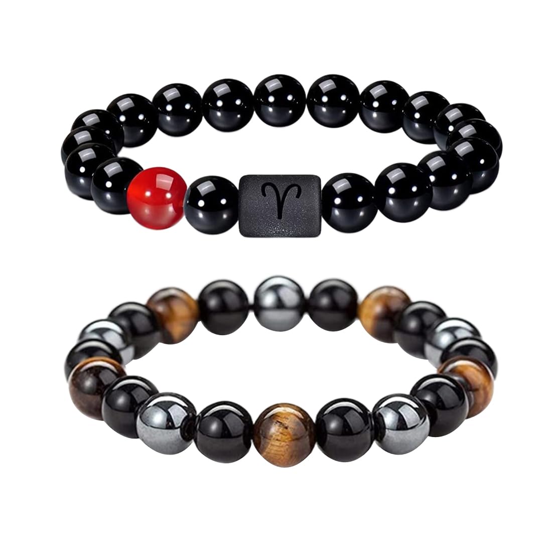 Caimeytie Set von 2 Herren Armband Verstellbare elastische Balken Armband12-Sternbild Zeichen von Zodiac Glück Armband 21.5CM