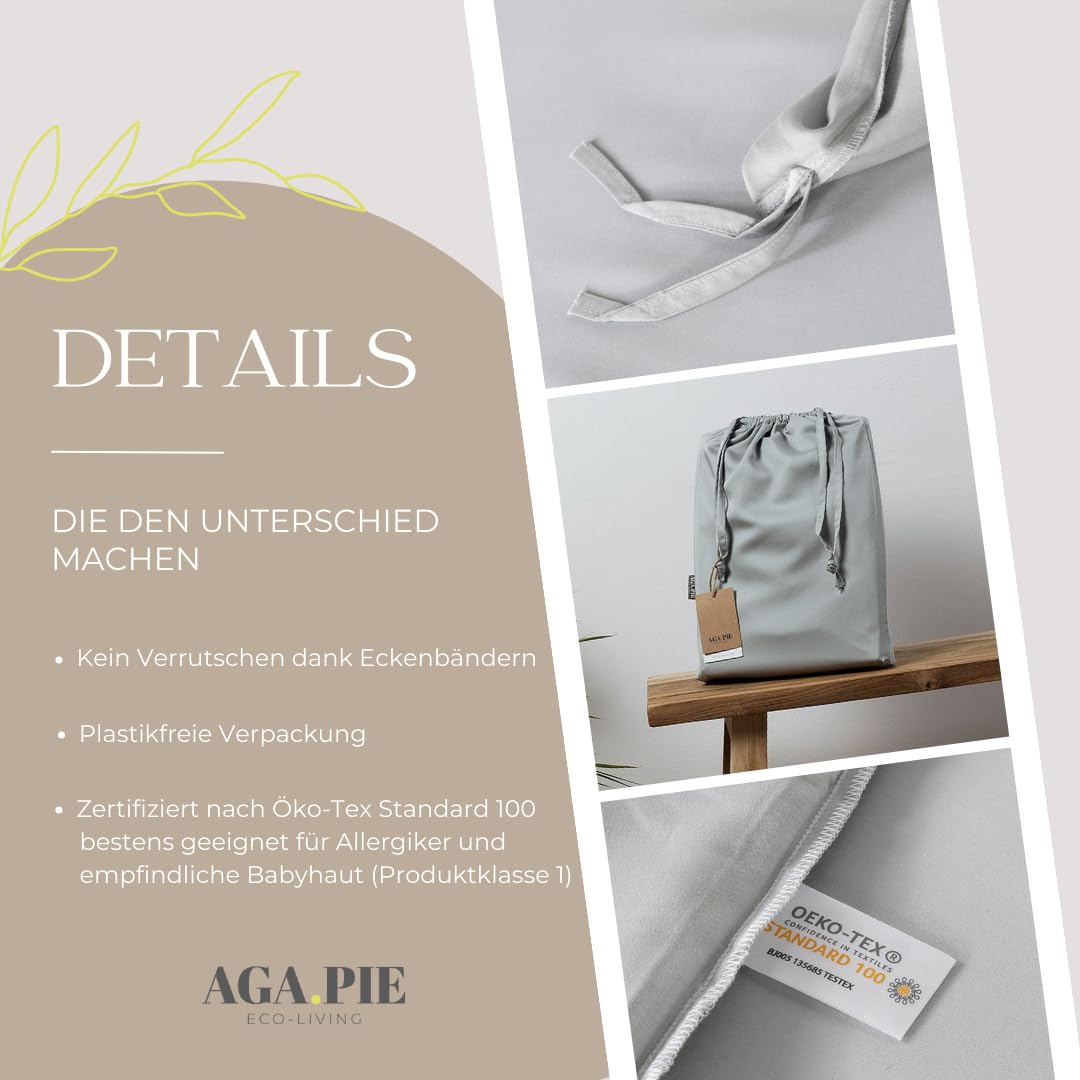 AGA.PIE Bambus Lyocell Bettwäsche-Set 155x220 + 80x80 cm - Hell-Grau, 100% Bio Oeko-Tex 100, für Allergiker, Antibakteriell, Ganzjahres-Bettwäsche, Atmungsaktiv, Geruchshemmend, Besonders sanft